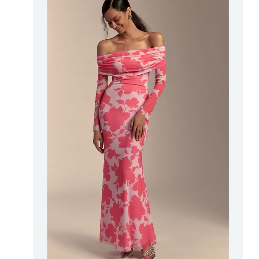 NWT Anthropologie AFRM Long-Sleeve Off-The-Shoulder Mesh Maxi Dress - Picture 4 of 14